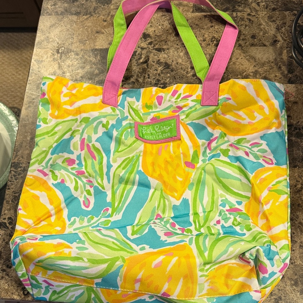 Lilly Pulitzer Vibrant Floral Tote with Pink and Green Accents